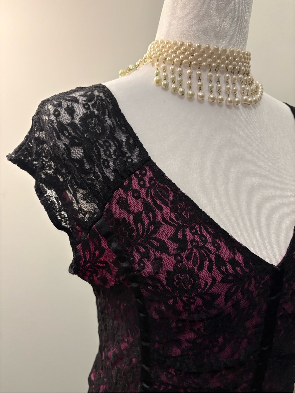 vintage y2k black lace pink mesh fairy top